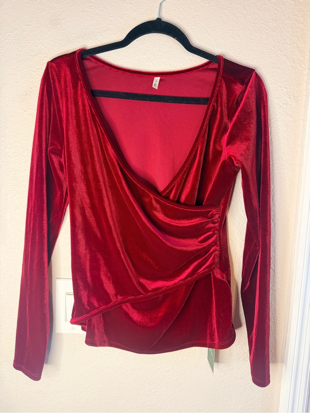 Halara Red Velvet Wrap-Front Long-Sleeve Women's Top